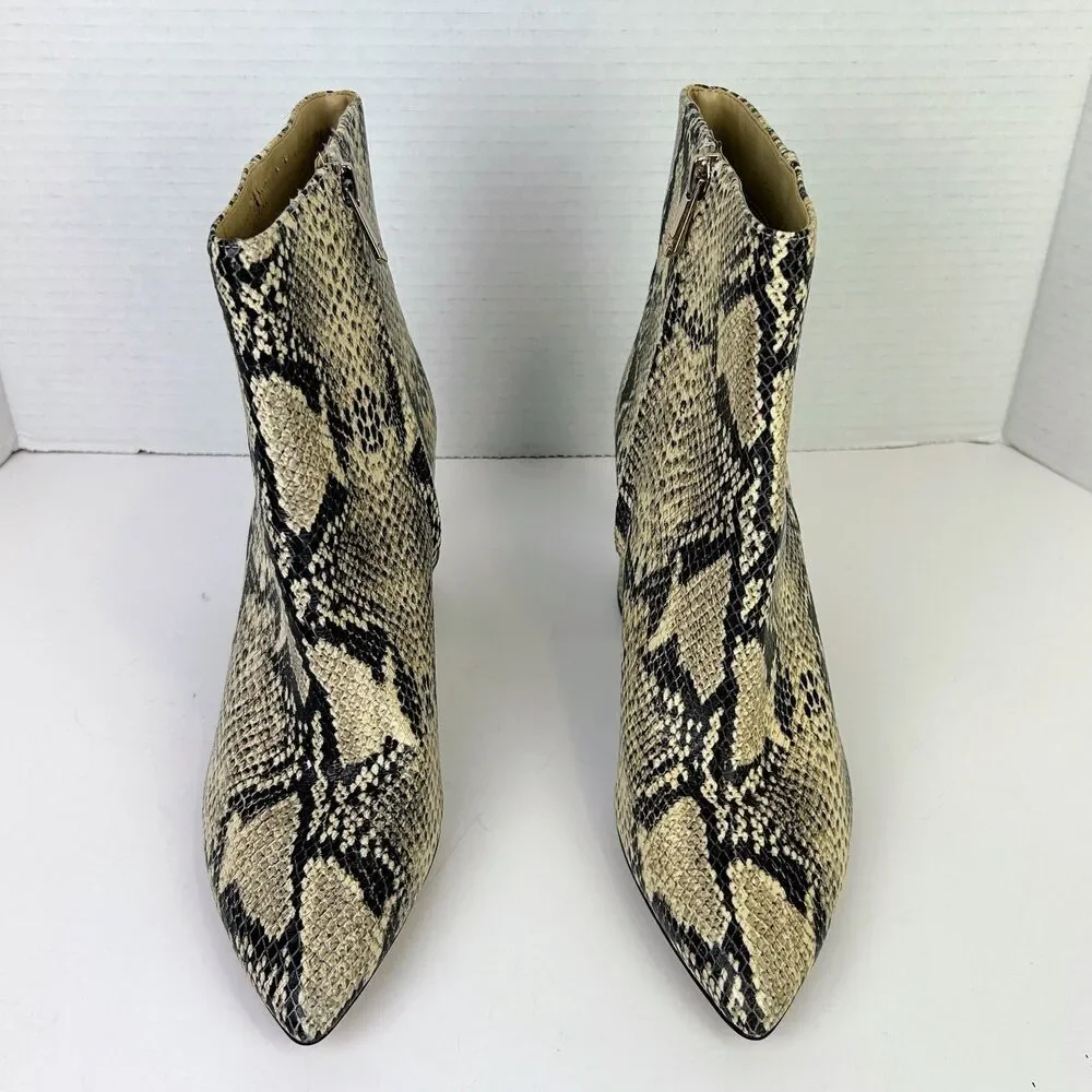 Sam Edelman Hilty Ankle Boots Snake Print Python Heeled Booties Beige Black 8.5